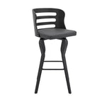 Chaise de bar HomeRoots 29 en similicuir gris et noir et fer pivotante à dossier bas et hauteur de bar