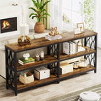 Console Lantine de 70,9 pouces avec rangement, Table de canapé industrielle à 3 niveaux pour salon, Table d'entrée pour couloir, Marron rustique et noir
