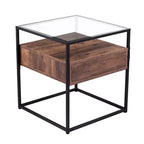 HomeRoots 22 Black Glass And Iron Square End Table With Drawer With Shelf