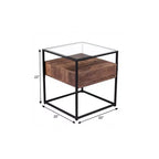 HomeRoots 22 Table d'appoint carrée en verre noir et fer avec tiroir et étagère