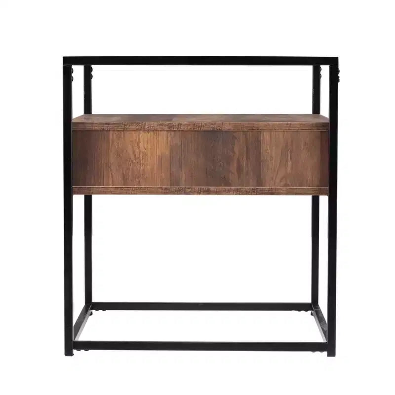 HomeRoots 22 Table d'appoint carrée en verre noir et fer avec tiroir et étagère