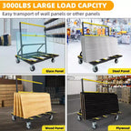 Chariot à plaques de plâtre pliant COZONY, capacité de 2200 lb, chariot de transport de panneaux extensible avec 4 roulettes pivotantes, pour plaques de plâtre, contreplaqué et bois d'œuvre