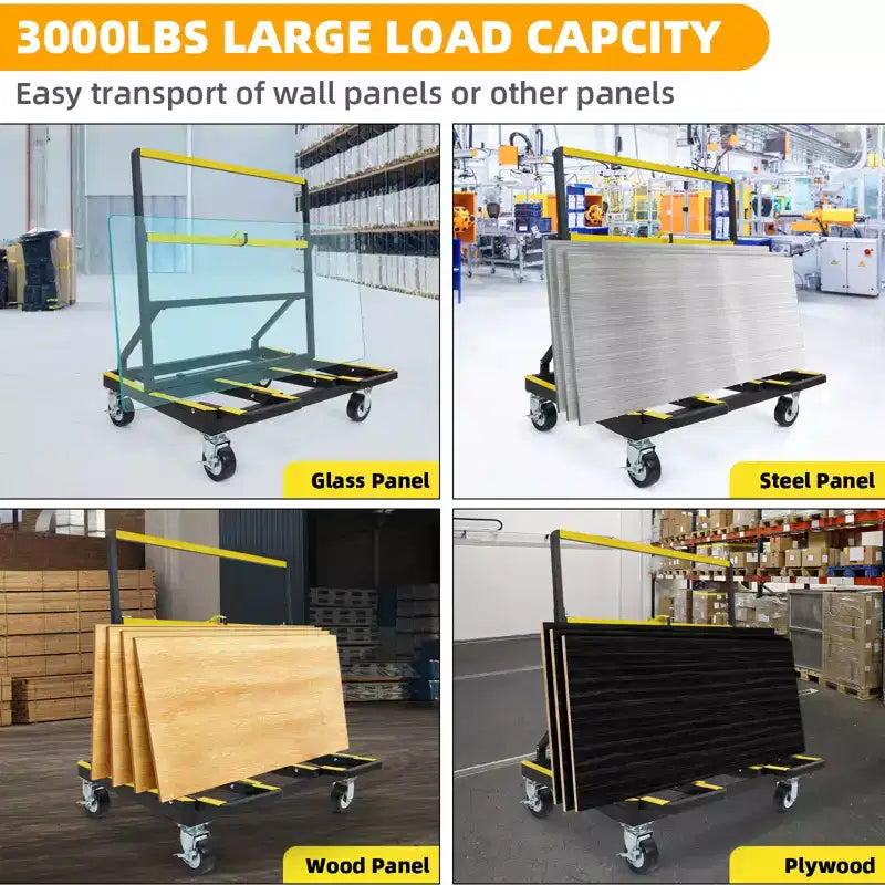 Chariot à plaques de plâtre pliant COZONY, capacité de 2200 lb, chariot de transport de panneaux extensible avec 4 roulettes pivotantes, pour plaques de plâtre, contreplaqué et bois d'œuvre
