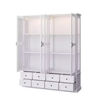 Bibliothèque vitrine blanche Famapy : éclairage LED RVB + tiroir de rangement + portes vitrées. Organiseur spacieux pour les salons et les bibliothèques à domicile.