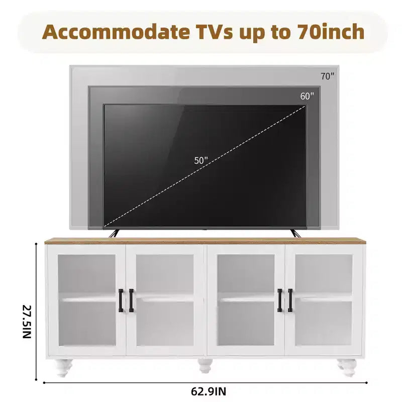Meuble TV GDFStudio Keith pour téléviseur jusqu'à 70 po avec étagères réglables et rangement