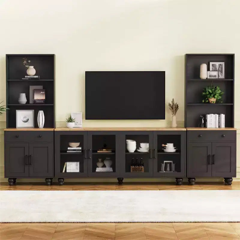 GDFStudio Keith Farmhouse TV Entertainment Center Up to 70 with Adjustable Shelves and Storage