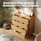 Commode, 32 po de large, commode moderne cannelée avec poignées en métal, organisateur de rangement pour vêtements à 4 tiroirs