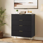 Commode, 32 po de large, commode moderne cannelée avec poignées en métal, organisateur de rangement pour vêtements à 4 tiroirs