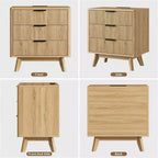 Lot de 2 tables de chevet cannelées de 61 cm, table de chevet large en bois naturel avec station de recharge, 3 grands tiroirs de rangement et poignée en métal pour chambre et salon