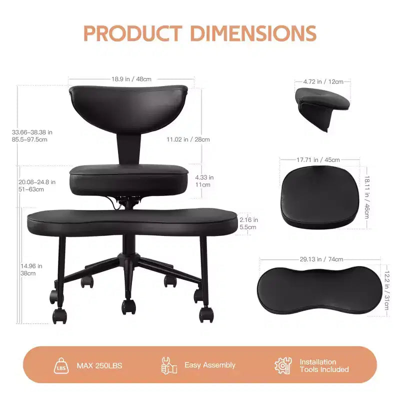 Chaise de bureau ergonomique pour s'asseoir en tailleur, chaise de méditation pivotante à 360°, chaises de bureau à genoux réglables en hauteur, pour la maison