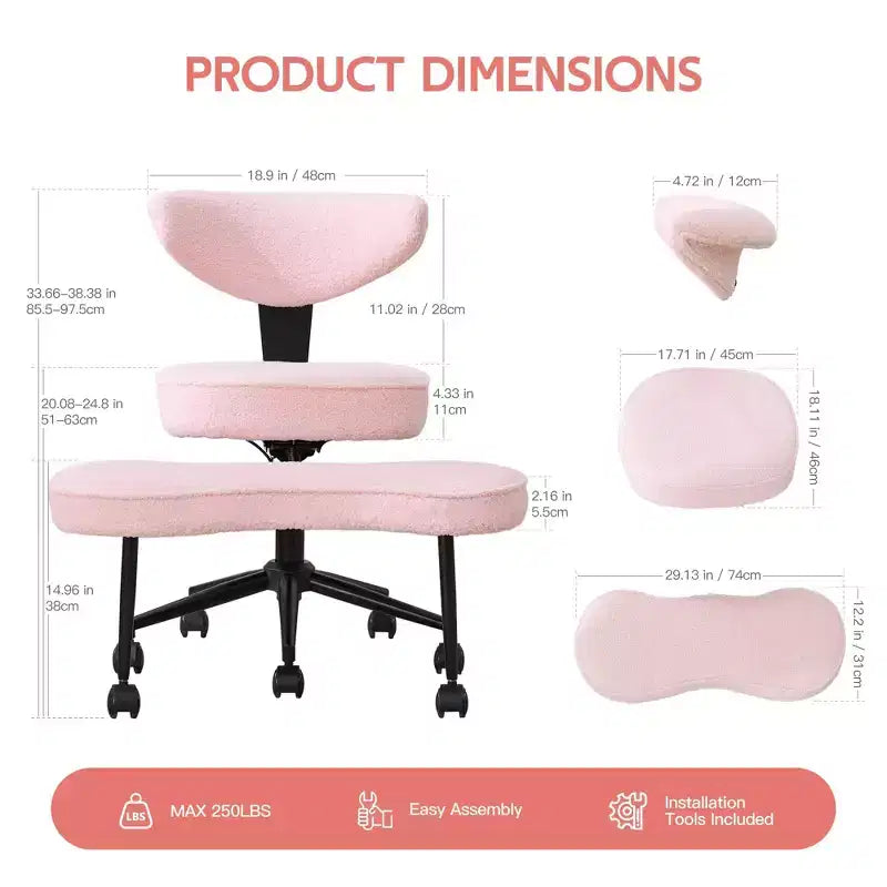 Chaise de bureau ergonomique pour s'asseoir en tailleur, chaise de méditation pivotante à 360°, chaises de bureau à genoux réglables en hauteur, pour la maison