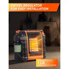 Chauffage au propane portatif Commercial Heat de 9 000 BTU pour usage extérieur, pour une surface allant jusqu'à 300 pi², 2 réglages de chaleur, se branche sur une bouteille de propane de 1 lb, orange