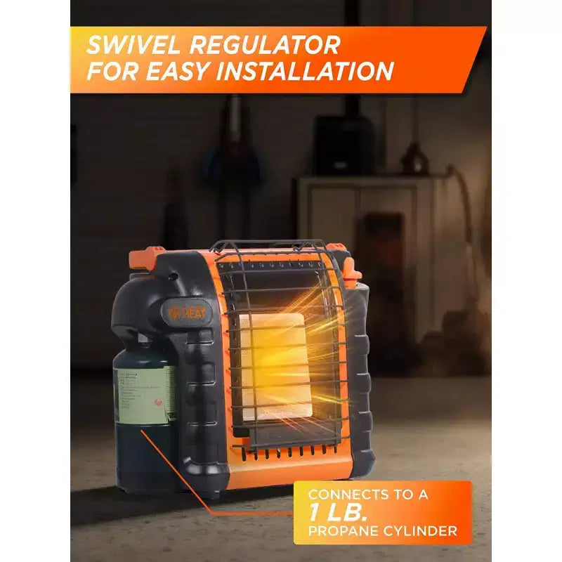 Chauffage au propane portatif Commercial Heat de 9 000 BTU pour usage extérieur, pour une surface allant jusqu'à 300 pi², 2 réglages de chaleur, se branche sur une bouteille de propane de 1 lb, orange