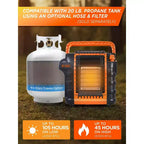Chauffage au propane portatif Commercial Heat de 9 000 BTU pour usage extérieur, pour une surface allant jusqu'à 300 pi², 2 réglages de chaleur, se branche sur une bouteille de propane de 1 lb, orange