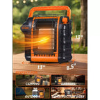 Chauffage au propane portatif Commercial Heat de 9 000 BTU pour usage extérieur, pour une surface allant jusqu'à 300 pi², 2 réglages de chaleur, se branche sur une bouteille de propane de 1 lb, orange