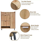 Meuble à chaussures cannelé avec 2 tiroirs basculants, Organiseur à chaussures moderne en bois étroit, Étagère à chaussures haute et fine pour entrée, Chêne