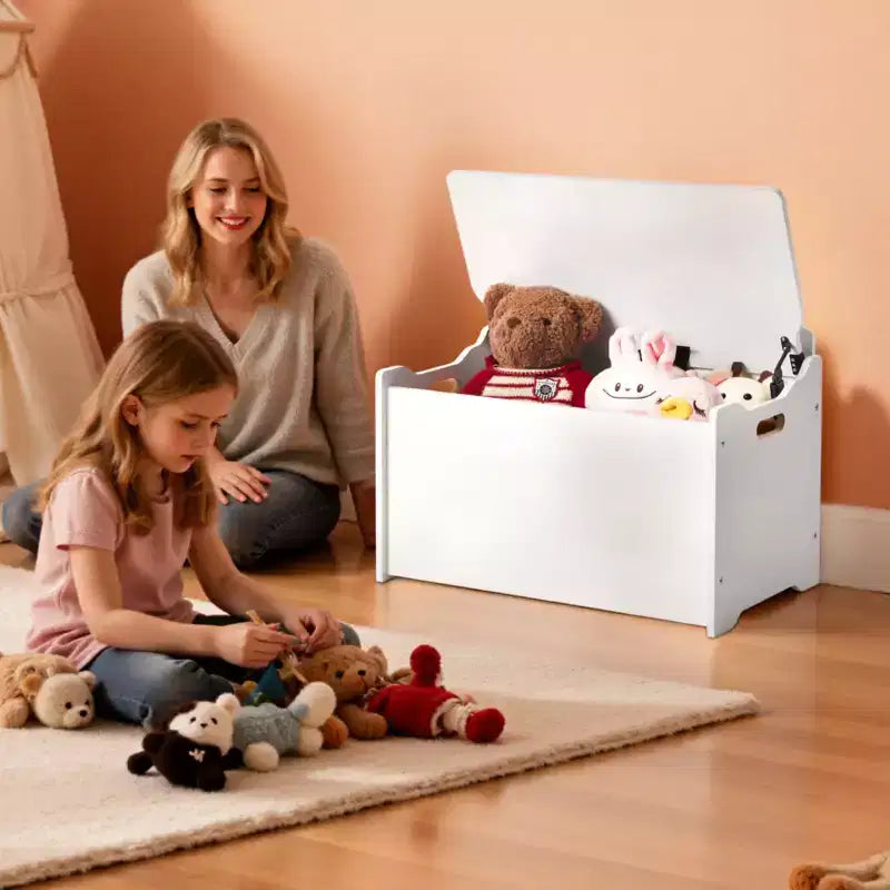 Banc de rangement pour enfants VEVOR, Coffre à jouets en bois avec dossier, Grand meuble de rangement avec charnière de sécurité, Banc de rangement pour tout-petits pour salle de jeux, Blanc