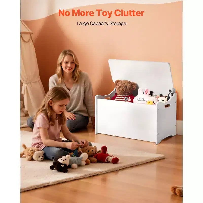 Banc de rangement pour enfants VEVOR, Coffre à jouets en bois avec dossier, Grand meuble de rangement avec charnière de sécurité, Banc de rangement pour tout-petits pour salle de jeux, Blanc