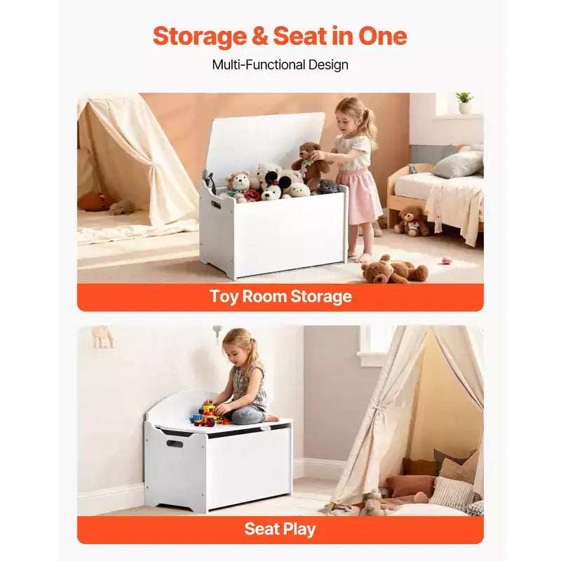 Banc de rangement pour enfants VEVOR, Coffre à jouets en bois avec dossier, Grand meuble de rangement avec charnière de sécurité, Banc de rangement pour tout-petits pour salle de jeux, Blanc
