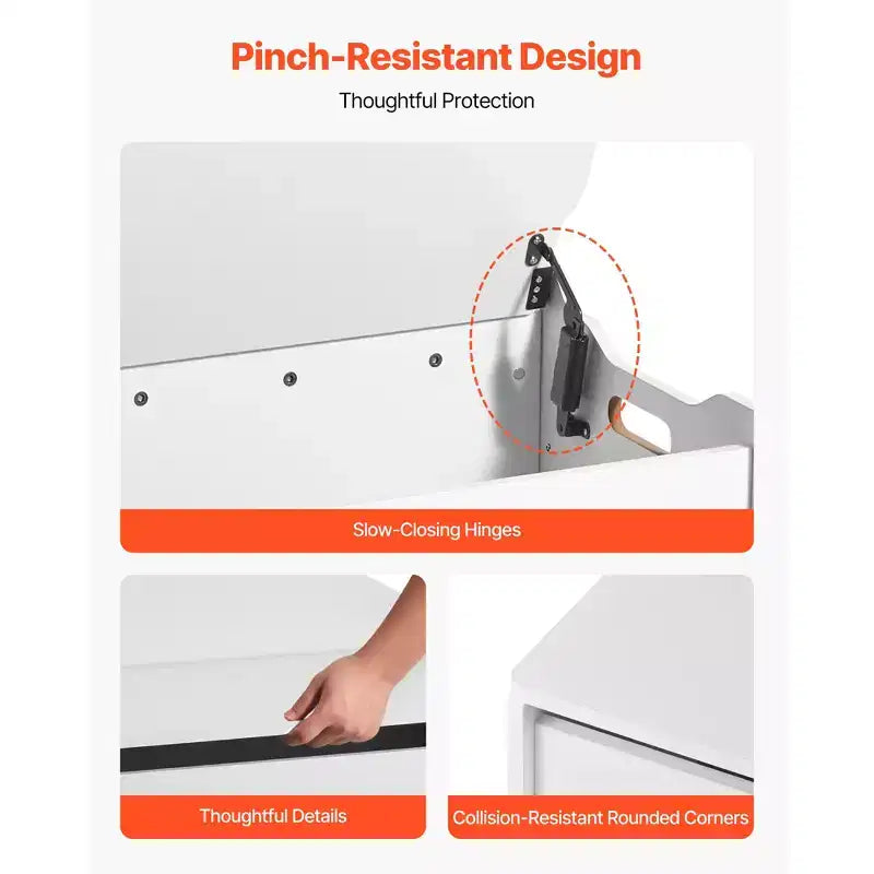 Banc de rangement pour enfants VEVOR, Coffre à jouets en bois avec dossier, Grand meuble de rangement avec charnière de sécurité, Banc de rangement pour tout-petits pour salle de jeux, Blanc