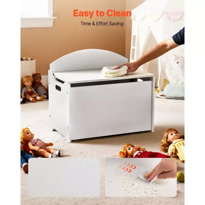 Banc de rangement pour enfants VEVOR, Coffre à jouets en bois avec dossier, Grand meuble de rangement avec charnière de sécurité, Banc de rangement pour tout-petits pour salle de jeux, Blanc