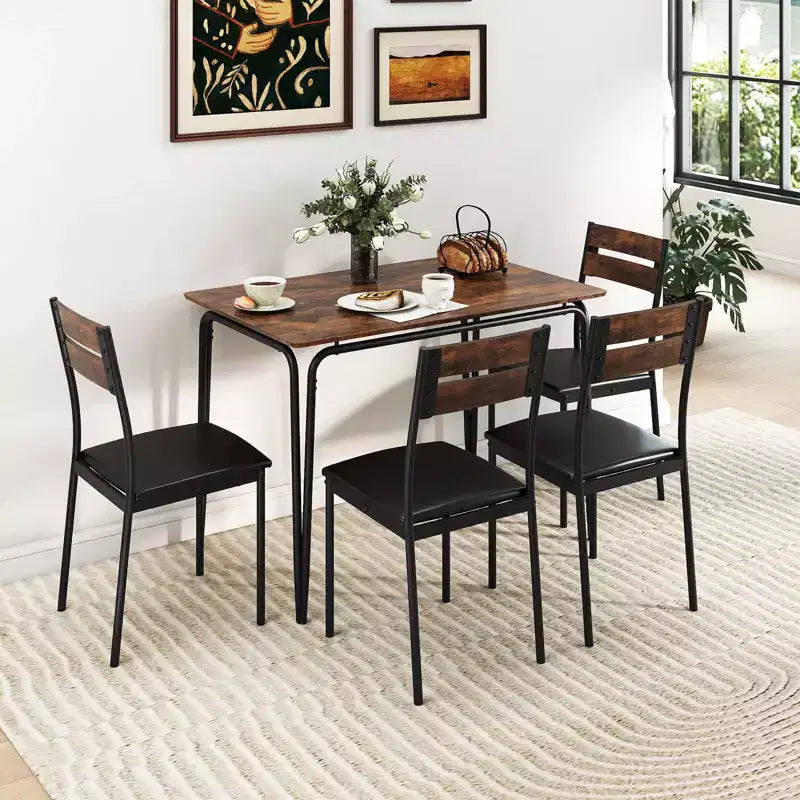Ensemble table à manger 5 pièces Costway, table de cuisine et 4 chaises sans accoudoirs avec assise rembourrée