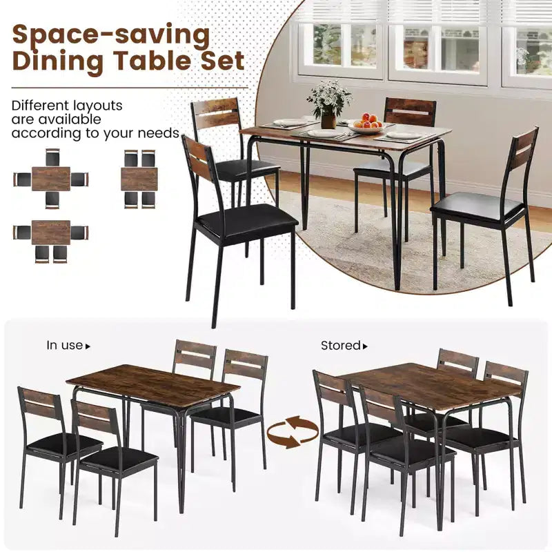 Ensemble table à manger 5 pièces Costway, table de cuisine et 4 chaises sans accoudoirs avec assise rembourrée