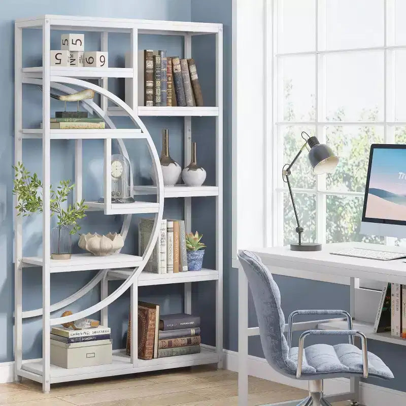 Étagère Lantine Bibliothèque Industrielle 5 Niveaux : Organiseur haut autoportant avec 9 étagères ouvertes pour le salon et la chambre.