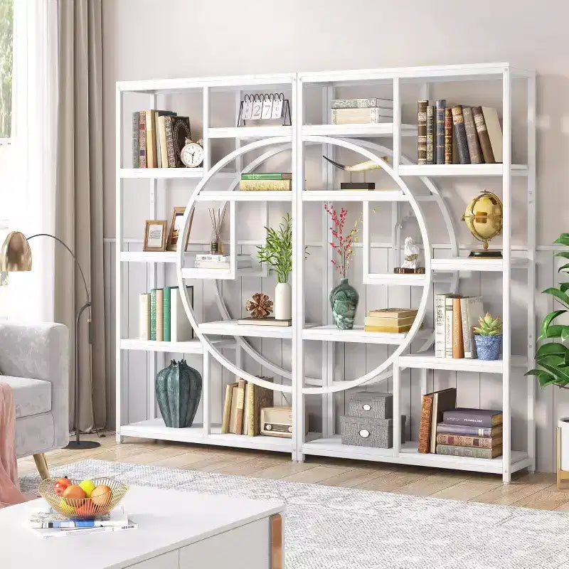 Étagère Lantine Bibliothèque Industrielle 5 Niveaux : Organiseur haut autoportant avec 9 étagères ouvertes pour le salon et la chambre.