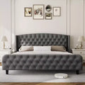 Platform Bed Frame with 51'' Tall Deep Button Tufted Suede Wingback Headboard & Footboard  Nailhead Trim, Sturdy Wood Slats,Noise-Free,No Box Needed