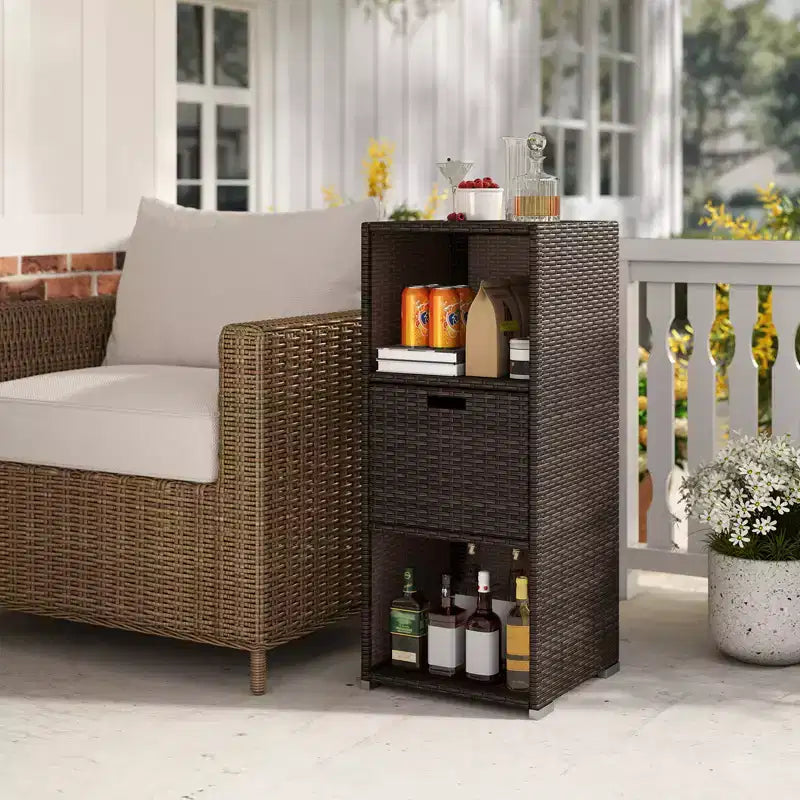 Meuble de rangement extérieur Costway avec étagères et tiroir amovible pour porche marron/noir/gris mélangé