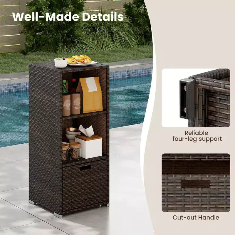 Meuble de rangement extérieur Costway avec étagères et tiroir amovible pour porche marron/noir/gris mélangé