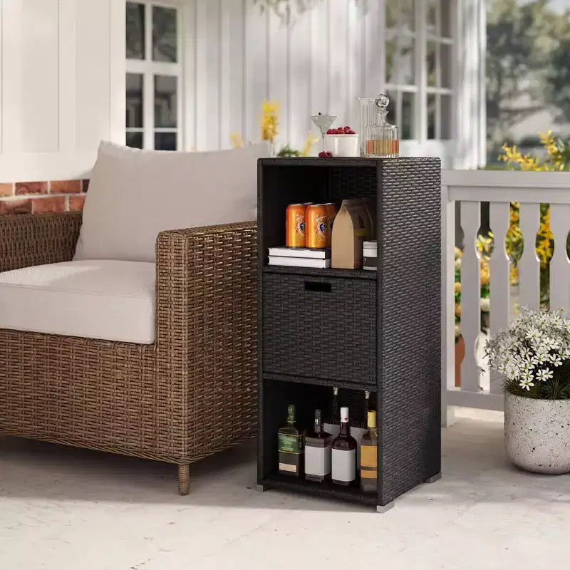 Meuble de rangement extérieur Costway avec étagères et tiroir amovible pour porche marron/noir/gris mélangé