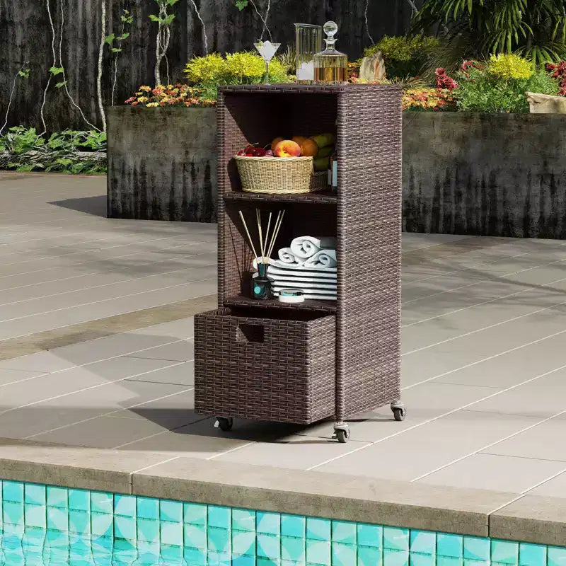 Meuble de rangement extérieur Costway avec étagères et tiroir amovible pour porche marron/noir/gris mélangé