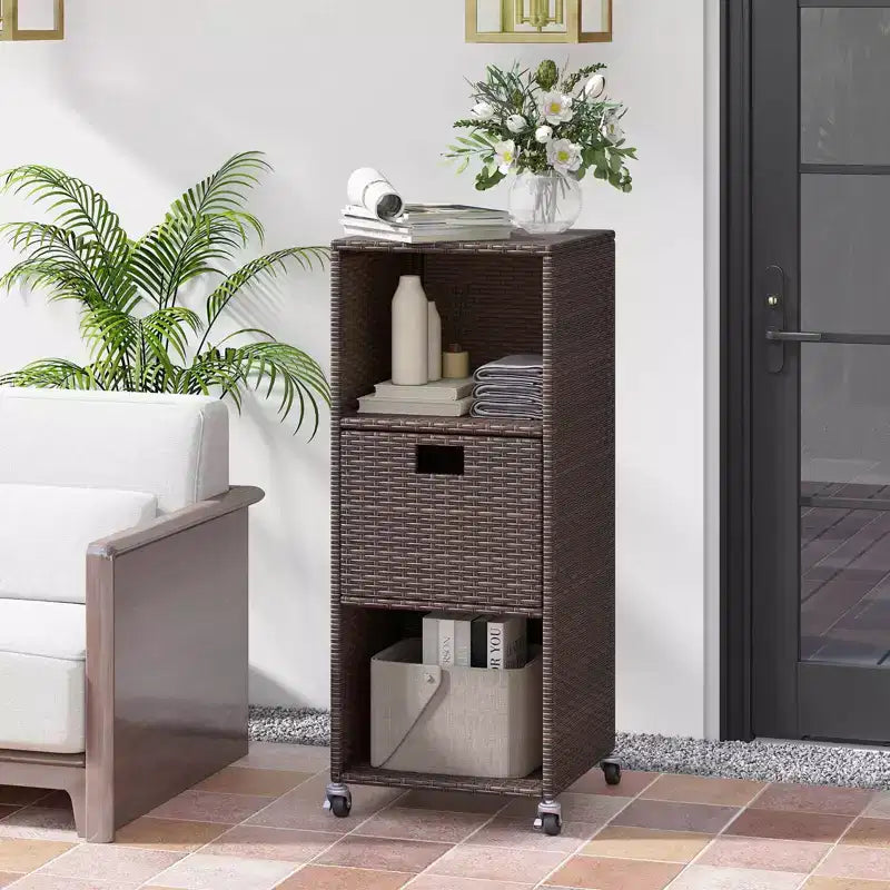 Meuble de rangement extérieur Costway avec étagères et tiroir amovible pour porche marron/noir/gris mélangé