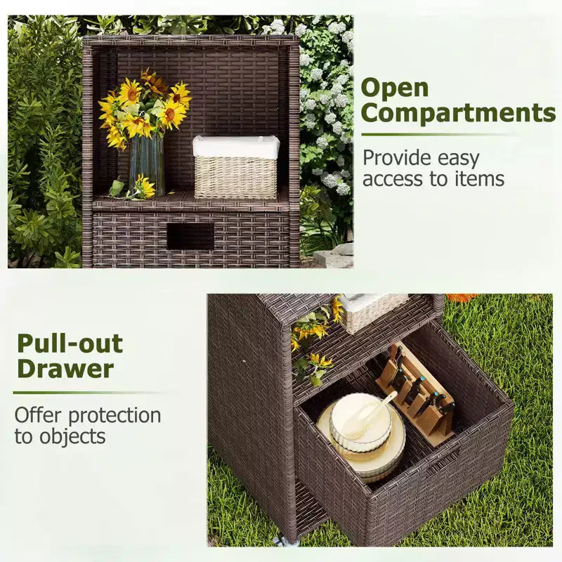 Meuble de rangement extérieur Costway avec étagères et tiroir amovible pour porche marron/noir/gris mélangé