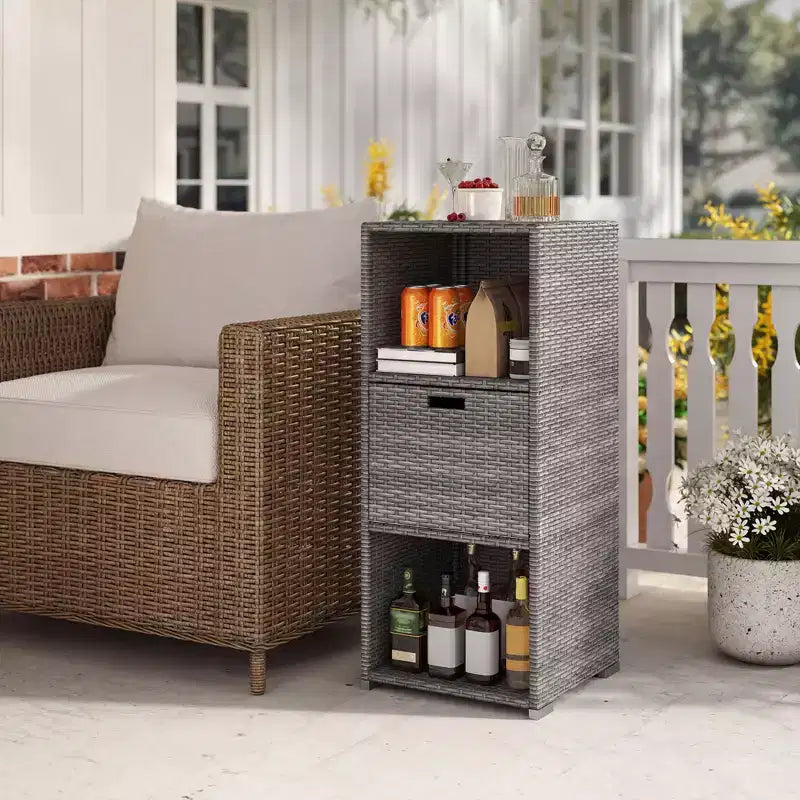 Meuble de rangement extérieur Costway avec étagères et tiroir amovible pour porche marron/noir/gris mélangé