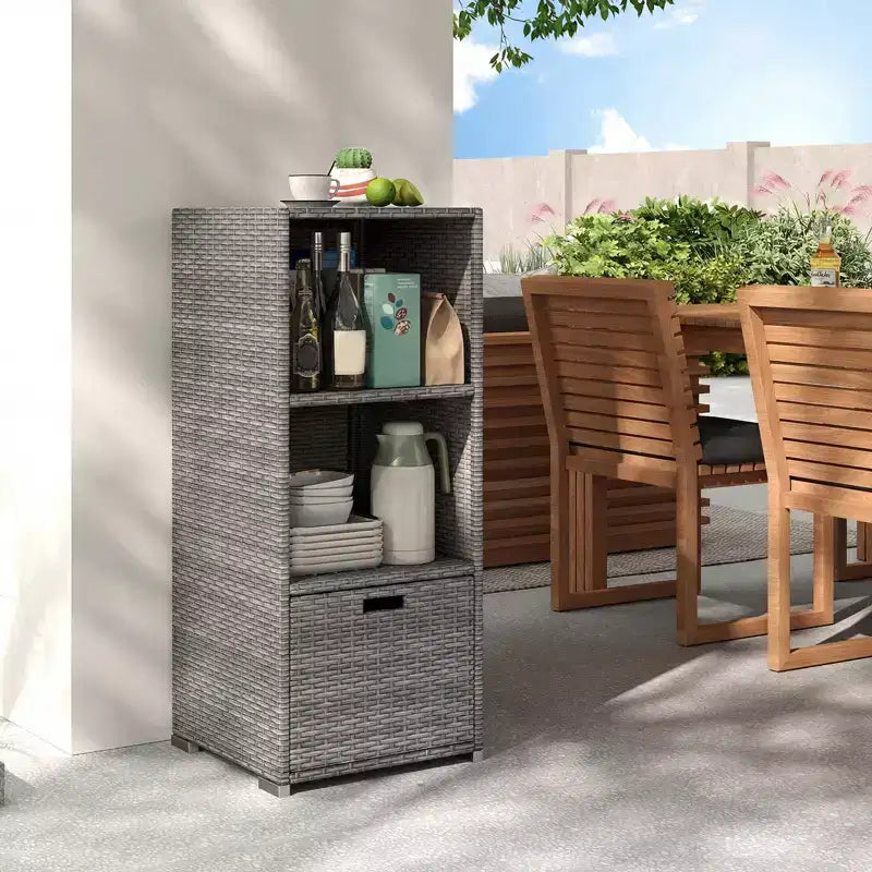 Meuble de rangement extérieur Costway avec étagères et tiroir amovible pour porche marron/noir/gris mélangé