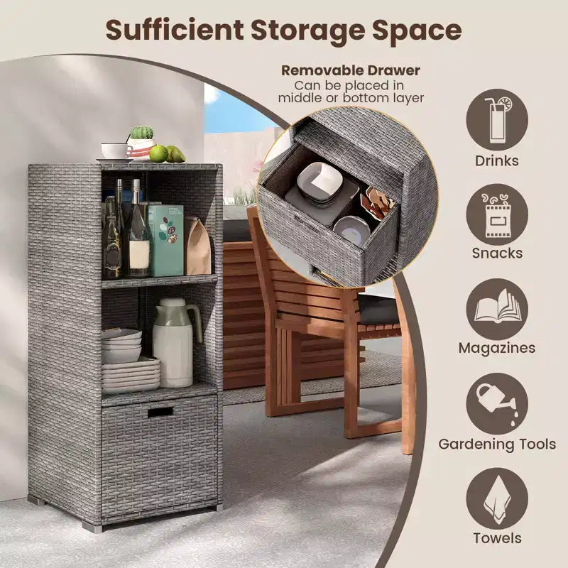 Meuble de rangement extérieur Costway avec étagères et tiroir amovible pour porche marron/noir/gris mélangé