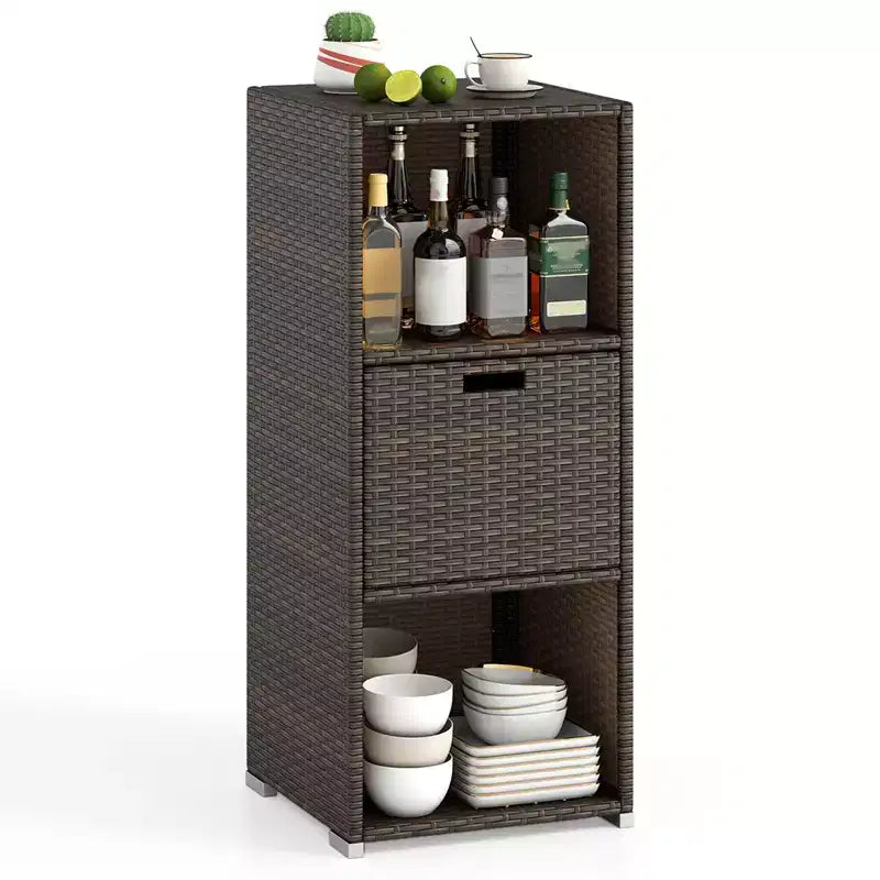 Meuble de rangement extérieur Costway avec étagères et tiroir amovible pour porche marron/noir/gris mélangé