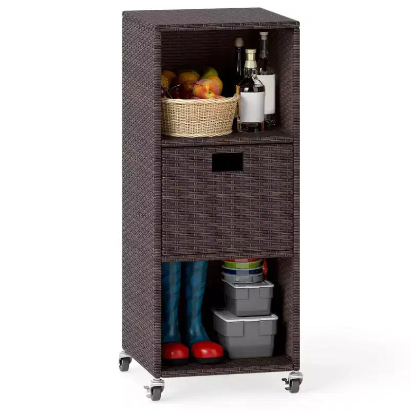 Meuble de rangement extérieur Costway avec étagères et tiroir amovible pour porche marron/noir/gris mélangé