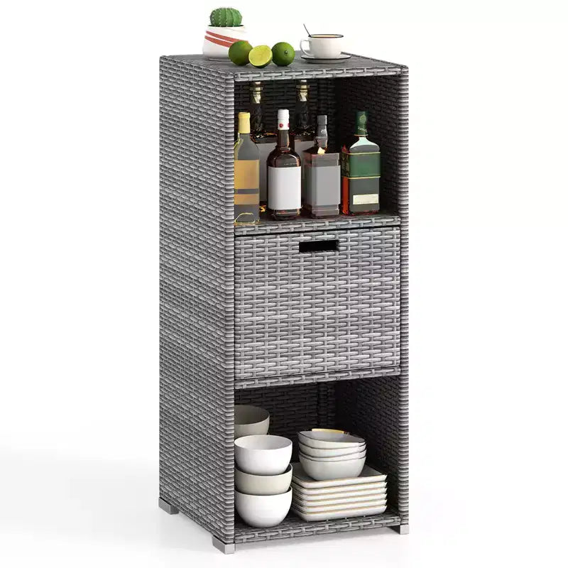 Meuble de rangement extérieur Costway avec étagères et tiroir amovible pour porche marron/noir/gris mélangé