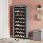 Meuble à chaussures 9 niveaux avec housse anti-poussière, tour de rangement à chaussures autoportante pour placard et entrée, peut contenir 40 à 50 paires, gris