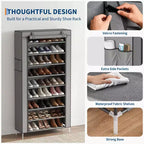 Meuble à chaussures 9 niveaux avec housse anti-poussière, tour de rangement à chaussures autoportante pour placard et entrée, peut contenir 40 à 50 paires, gris