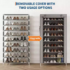 Meuble à chaussures 9 niveaux avec housse anti-poussière, tour de rangement à chaussures autoportante pour placard et entrée, peut contenir 40 à 50 paires, gris