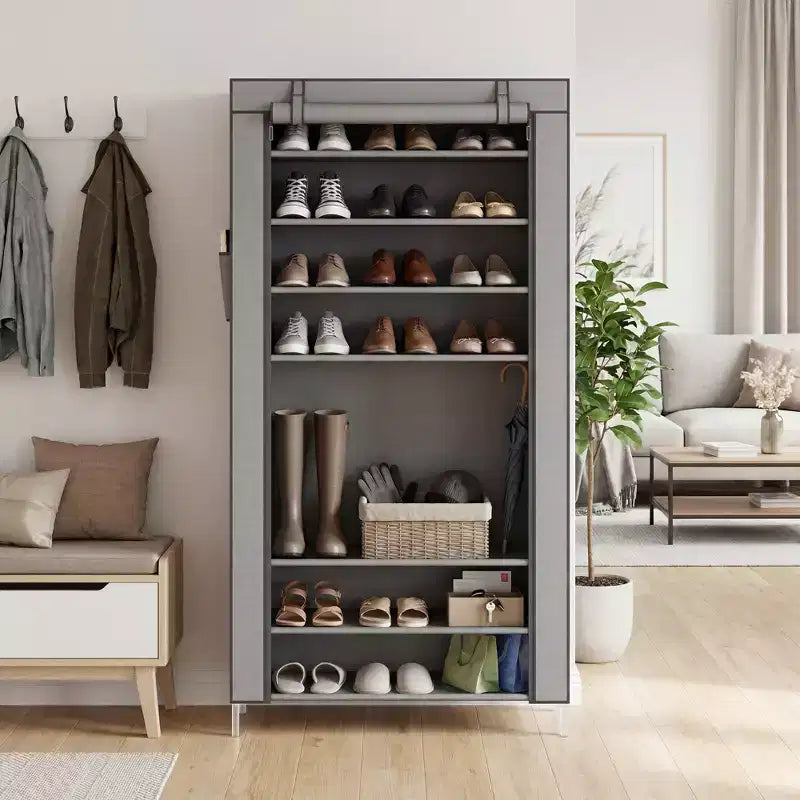 Meuble à chaussures 9 niveaux avec housse anti-poussière, tour de rangement à chaussures autoportante pour placard et entrée, peut contenir 40 à 50 paires, gris