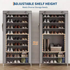 Meuble à chaussures 9 niveaux avec housse anti-poussière, tour de rangement à chaussures autoportante pour placard et entrée, peut contenir 40 à 50 paires, gris