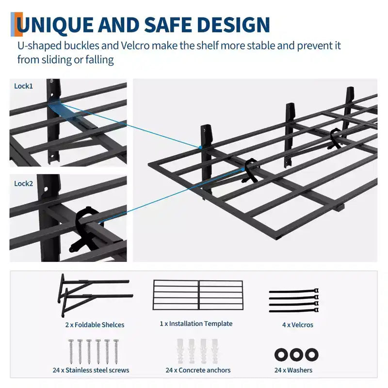 Étagère, lot de 2, support de rangement mural de garage 2x6 pieds avec fixation au plafond robuste, étagères flottantes murales, étagères de rangement, crochets réglables