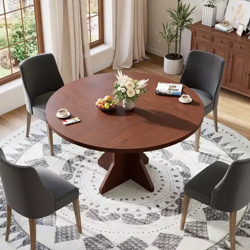 Table à manger ronde moderne de 47 pouces pour 4 à 6 personnes, base de piédestal robuste, design contemporain, peu encombrante pour appartement, salon, cuisine