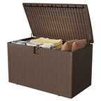 Coffre de rangement extérieur en résine, étanche, verrouillable, 454 L, style rotin, avec poignées latérales, pour meubles de patio, outils de jardin
